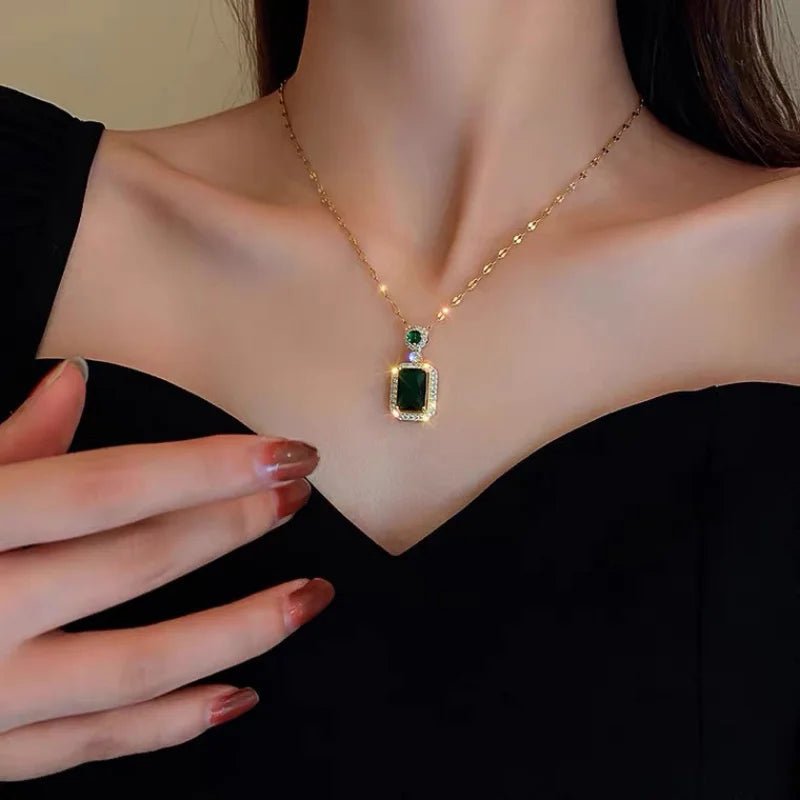 3-piece Set Luxury Fashion Emerald Necklace Earrings Ring - Madmozale -