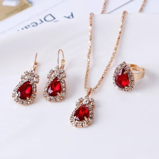 Crystal Earrings Necklace Ring - Madmozale -